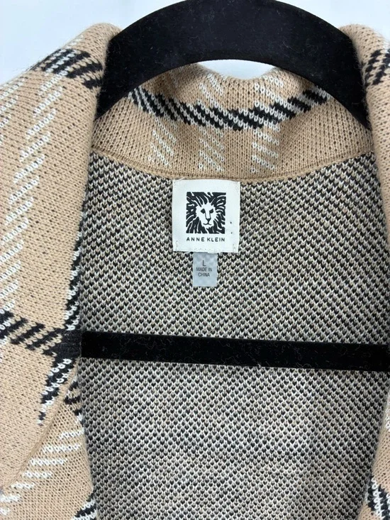 Anne Klein Tan Plaid Double-Breasted Pea Coat Cardigan Shacket - Picture 4 of 9